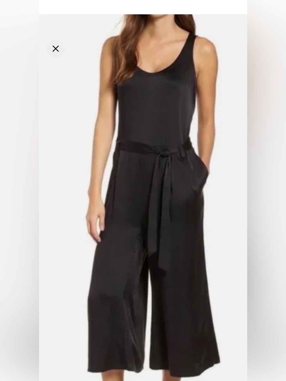 Eileen Fisher Black Sleeveless cropped Wide-Leg Jumpsuit. 100% silk.